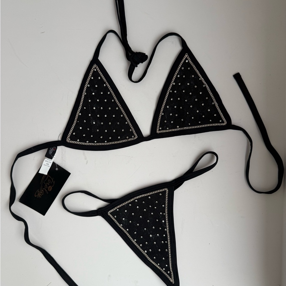 Elegant Black Bikini with Rhinestone Accents